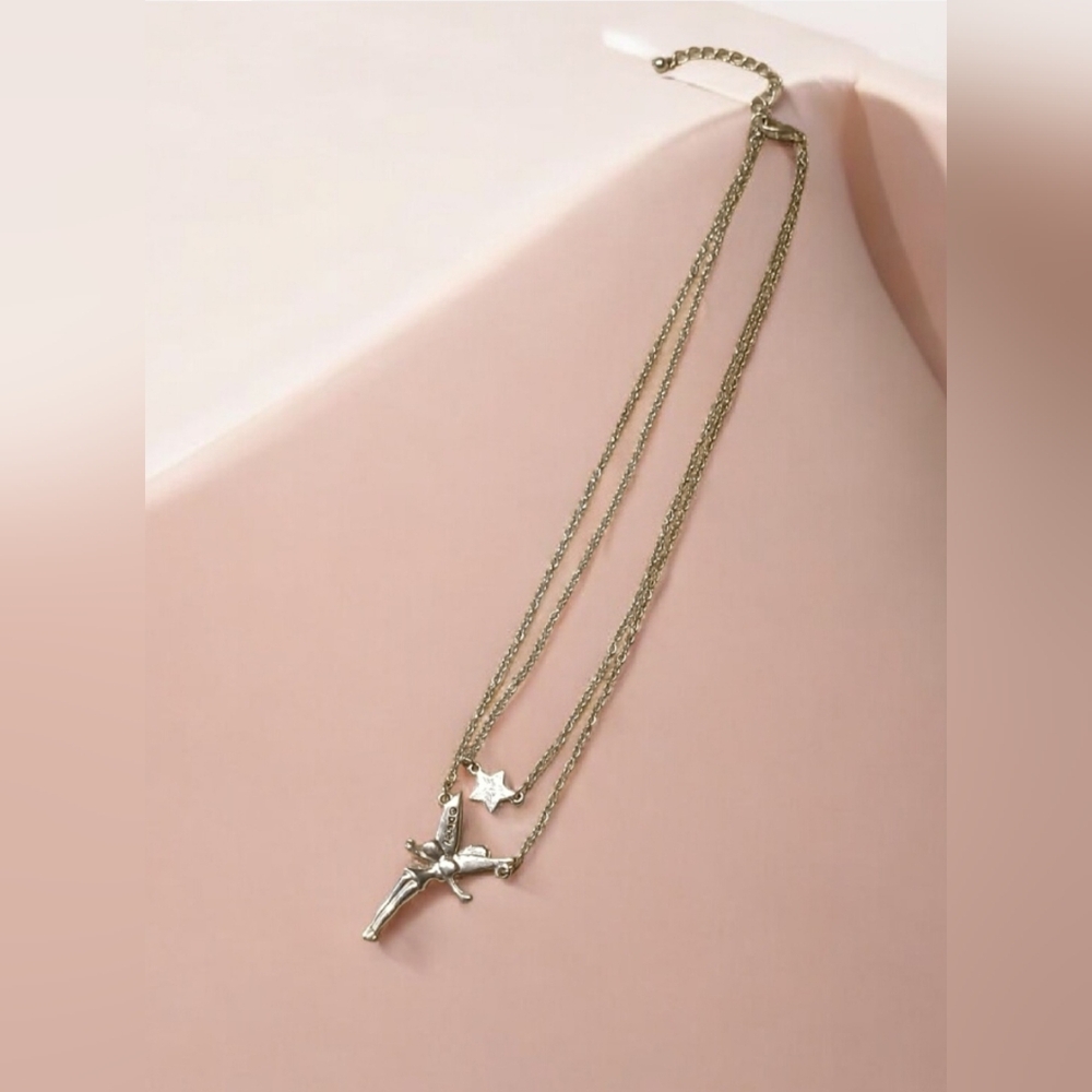 Tinker Bell Double Chain With Star Silvertone Necklace - Picture 4 of 13